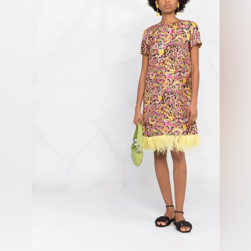 LA DoubleJ / Silk Feather swing a line mini Dress small S